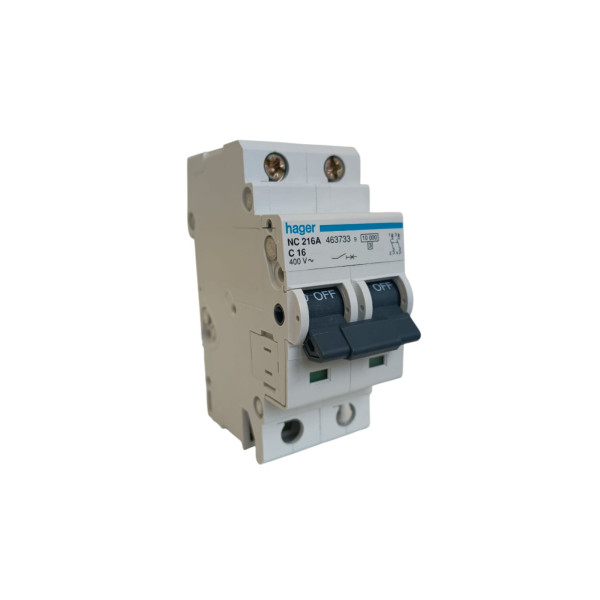 Disjoncteur Hager NC216A 2P 16A 10kA courbe C modules 2 DIN